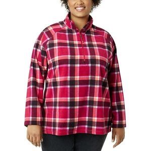 Eddie Bauer Sweater Red Women Size XXL Soft Fleece 1/4 Zip Plaid Long Sleeve